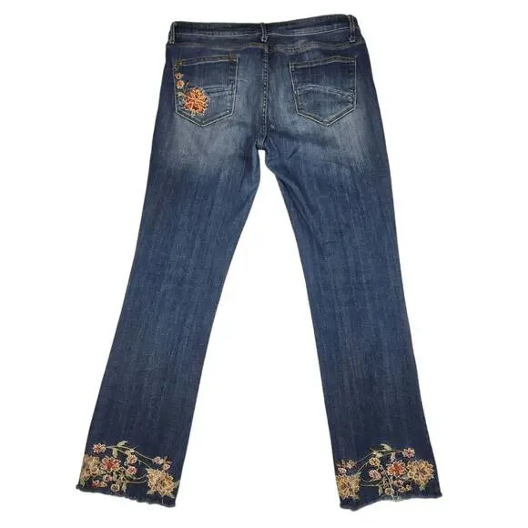Driftwood Colette Jeans Floral Embroidered 31 (34x30) Raw Hem Denim READ - Picture 2 of 12